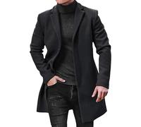 Maiyifu-GJ Men's Stylish Slim Trench Coat Wool Mid Length Solid Windbreaker Casual Office Versatile Overcoat