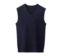 Maiyifu-GJ Men's V-Neck Slim Casual Knitwear Solid Color Soft Stretchy Vest Pullover Sleeveless Business Sweater, Navy Blue, 3X-Large