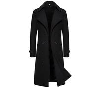 Maiyifu-GJ Mens Wool Blend Double Breasted Overcoat Winter Slim Fit Long Trench Coat Classic Lightweight Business Pea Jacket, Blacka1, M