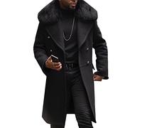 Maiyifu-GJ Mens Wool Blend Double Breasted Overcoat Winter Slim Fit Long Trench Coat Classic Lightweight Business Pea Jacket, A1-black, XS