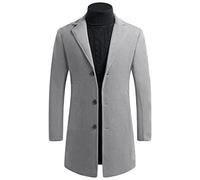Maiyifu-GJ Mens Wool Blend Trench Coat Mid-Length Notched Collar Long Top Pea Coats Business Single Breasted Jacket Overcoat, Light Grey, Medium