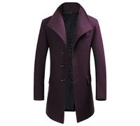 Maiyifu-GJ Men's Wool Trench Coat Winter Slim Fit Business Top Coat Single Breasted Windproof Lapel Collar Overcoat, Wine Red Thick 2, XX-L