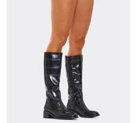 Maize Chunky Sole Knee High Long Biker Boot In Black Faux Leather, Women's Size UK 3