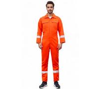 Maizoon Men's Hi Vis Coveralls Reflective Boiler Suit Polyester Wear-Resistant Safety Lightweight Overalls Stand Collar Orange Jumpsuit for Factory L