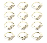 Majatou 12 PCS Gold Leaf Napkin Rings Set Bling Napkin Rings, Metal Leaves Holders Rhinestone Buckle, Rhinestone Napkin Ring Set, Wedding Banquet Decoration