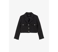 Maje Womens Maje Cropped Sequin-Embellished Tweed Jacket Black 8