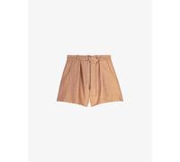 Maje Womens Marron/brown Pleated Belted Linen-blend Shorts 6