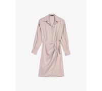 Maje Womens Naturels Open-collar Belted-waist Stretch Linen-blend Mini Dress 12