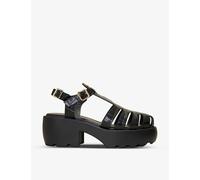 Maje Womens Noir / Gris Fisher Croc-embossed Leather Sandals Eur 40 7 Uk Women