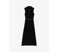 Maje Womens Noir / Gris Zip-neck Cut-out Sleeveless Stretch-knit Maxi Dress 10