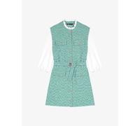 Maje Womens Verts Contrast-sleeve Belted-waist Tweed Cotton Mini Dress 6