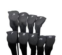 Majek All Hybrid Golf Club Black Sleek Tight Fit Headcover Set 3-SW Acrylic Head Covers 3 4 5 6 7 8 9 PW SW (Total of 9 Hybrid Head cover Set)