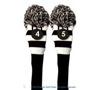 Majek Hybrid Combo Pack Rescue Utility Black and White Golf Headcover with Acrylic Knit, Elastic, Pom Pom