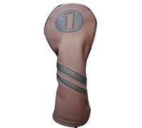 Majek Retro Golf Headcover Brown and Black Vintage Leather Style 1 Driver Head Cover Fits 460cc Drivers