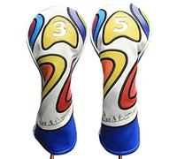 Majek Retro Golf Headcover Limited Edition Vintage Leather Style Psychedelic Colorful Groovy Custom Design #3 & 5 Fairway Wood Head Cover