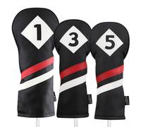 Majek Retro Golf Headcovers Black Red and White Vintage Leather Style 1 3 5 Driver and Fairway Head Covers Fits 460cc Drivers Classic Look