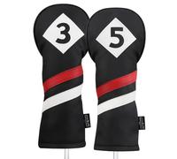 Majek Retro Golf Headcovers Black Red and White Vintage Leather Style 3 & 5 Fairway Wood Head Cover Classic Look