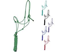 Majestic Ally 1/4" Rope 4 Knot Stiff Polyester Training Halter with 10’ Matching Lead Rope for Horses - Full (Hunter Green, Full)