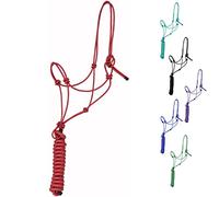 Majestic Ally 1/4" Rope 4 knot Stiff Polyester Training Halter with 10’ Matching Lead Rope for Horses - Full (Red, Full)