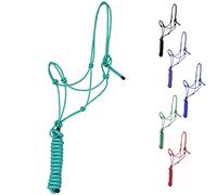 Majestic Ally 1/4" Rope 4 Knot Stiff Polyester Training Halter with 10’ Matching Lead Rope for Horses - Full (Turquoise, Full)
