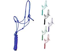 Majestic Ally 1/4" Rope 4 Knot Stiff Polyester Training Halter with 10’ Matching Lead Rope for Horses - Full (Royal Blue, Full)
