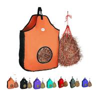 Majestic Ally 1200 D Hay Feeder Tote Bag for Horses, Sheep - Premium Quality Nylon Mesh-Reflective Trim-Reduces Waste-Comes with 36” Hay Net. (Orange)