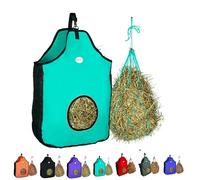 Majestic Ally 1200 D Hay Feeder Tote Bag for Horses, Sheep with Reflective Trim- Reduces Waste - Comes with 36” Hay Net. (Turquoise)