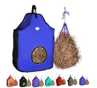 Majestic Ally 1200 D Hay Feeder Tote Bag for Horses, Sheep with Reflective Trim- Reduces Waste - Comes with 36” Hay Net (Royal Blue)