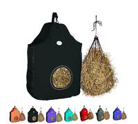 Majestic Ally 1200 D Hay Feeder Tote Bag for Horses, Sheep with Reflective Trim- Reduces Waste - Comes with 36” Hay Net (Black)