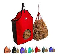 Majestic Ally 1200 D Hay Feeder Tote Bag for Horses, Sheep with Reflective Trim- Reduces Waste - Comes with 36” Hay Net (Red)