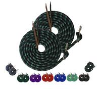 Majestic Ally 14' Pack of 2 Poly Training Lead Rope with Leather Popper for Horses & Livestock - 14 Foot Long and 5/8 inch Thick - Replaceable Heavy-Duty Bolt Snap (Turquoise-Gray-Black)