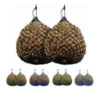 Majestic Ally 2 Pcs 1.25”x1.25” Holes Ultra Slow Feed 40” Very Sturdy Hay Net with Bottom Ring for Goat, Sheep and Livestock Simulatr grazing, Reduces Waste (Black)