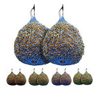 Majestic Ally 2 Pcs 1.25”x1.25” Holes Ultra Slow Feed 40” Very Sturdy Hay Net with Bottom Ring for Goat, Sheep and Livestock Simulatr grazing, Reduces Waste (Hurricane Blue)