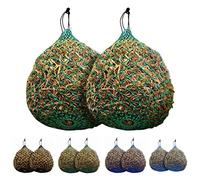 Majestic Ally 2 Pcs 1.25”x1.25” Holes Ultra Slow Feed 40” Very Sturdy Hay Net with Bottom Ring for Goat, Sheep and Livestock Simulatr grazing, Reduces Waste (Turquoise)