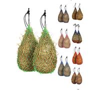 Majestic Ally 2 pcs Slow Feed 42” Hay Net for Horses, Strong Small 2x2” Holes, Nylon Rope Hanging, Adjustable Travel Feeder for Trailer and Stall, Simulates Grazing, Reduce Waste (Lime Green)