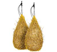 Majestic Ally 2 pcs Slow Feed 42” Hay Net for Horses, Strong Small 2x2” Holes, Nylon Rope Hanging, Adjustable Travel Feeder for Trailer and Stall, Simulates Grazing, Reduce Waste (Yellow)