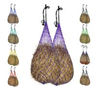 Majestic Ally 2 pcs Slow Feed 56” Hay Net with Soft 3"x3" Holes for Horses & Livestock, Nylon Rope Hanging, Simulates Grazing, Reduce Waste (Purple)
