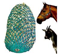 Majestic Ally 2”x2” Holes Slow Feed 40” Very Sturdy Hay Net with Bottom Ring for Desirous Horses, Nylon Rope Hanging, Adjustable Travel Feeder for Trailer, Stall, and Portable Wear. (Turquoise)