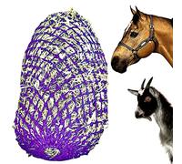 Majestic Ally 2”x2” Holes Slow Feed 40” Very Sturdy Hay Net with Bottom Ring for Desirous Horses, Nylon Rope Hanging, Adjustable Travel Feeder for Trailer, Stall, and Portable Wear. (Purple)