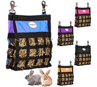 Majestic Ally Guinea Pig & Rabbit Hay Feeder - Premium Quality Highly Durable Nylon - Three Side Open Slow Feed Hay Bag for Small Animals - 5 Lovely Colors (Light Blue)