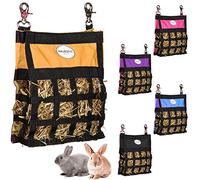 Majestic Ally Guinea Pig & Rabbit Hay Feeder - Premium Quality Highly Durable Nylon - Three Side Open Slow Feed Hay Bag for Small Animals - 5 Lovely Colors (Orange)