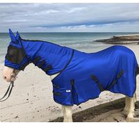 Majestic Ally Horse Fly Sheet with Neck Cover and Head Mask, Breathable UV and Bite Equine Protection, Adjustable Body Straps, Boarding or Turnout Accessory, Contoured Fit (Royal Blue, 72 Inch)