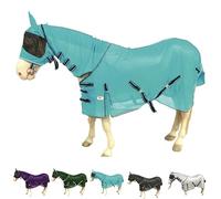 Majestic Ally Horse Fly Sheet with Neck Cover and Head Mask, Breathable UV and Bite Equine Protection, Adjustable Body Straps, Boarding or Turnout Accessory, Contoured Fit (Turquoise, 80 Inch)