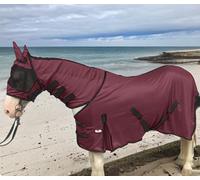 Majestic Ally Horse Fly Sheet with Neck Cover and Head Mask, Breathable UV and Bite Equine Protection, Adjustable Body Straps, Boarding or Turnout Accessory, Contoured Fit (Burgundy, 80 Inch)