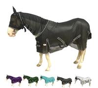 Majestic Ally Horse Fly Sheet with Neck Cover and Head Mask, Breathable, UV and Bite Protection, Adjustable Straps, Turnout Accessory (Black, 6'4")