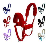 Majestic Ally Horse Halter Fleece Set -Full, Set of 09 (Crown, Noseband, Cheeks, Chin, Neck Pieces) and Set of 4 (Crown, Noseband, Cheeks), Multiple Colors (Red, 04 Piece)