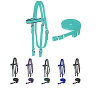 Majestic Ally Horse Headstall with Reins, Nylon Padded Browband, Multiple Colors (Turquoise, Pony)