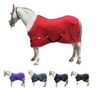 Majestic Ally Horse Rug, Anti Pill Fleece Horse Blanket/Sheet with Silver Braided Rope (Red, 80)