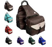 Majestic Ally Horse Saddle Bag - Nylon Insulated Leakproof Cooler, Reflective Padded with Pockets and Water Bottle Carrier, Durable Equestrian Saddle Bag (Brown)