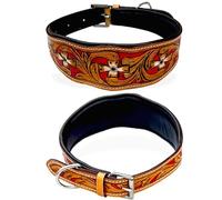 Majestic Ally Leather Dog Collar with Adjustable, Padded Fit for Walking, Hiking, and Running, Designer Western Wear for Puppies, Fancy Colors (Red, Extra Large)